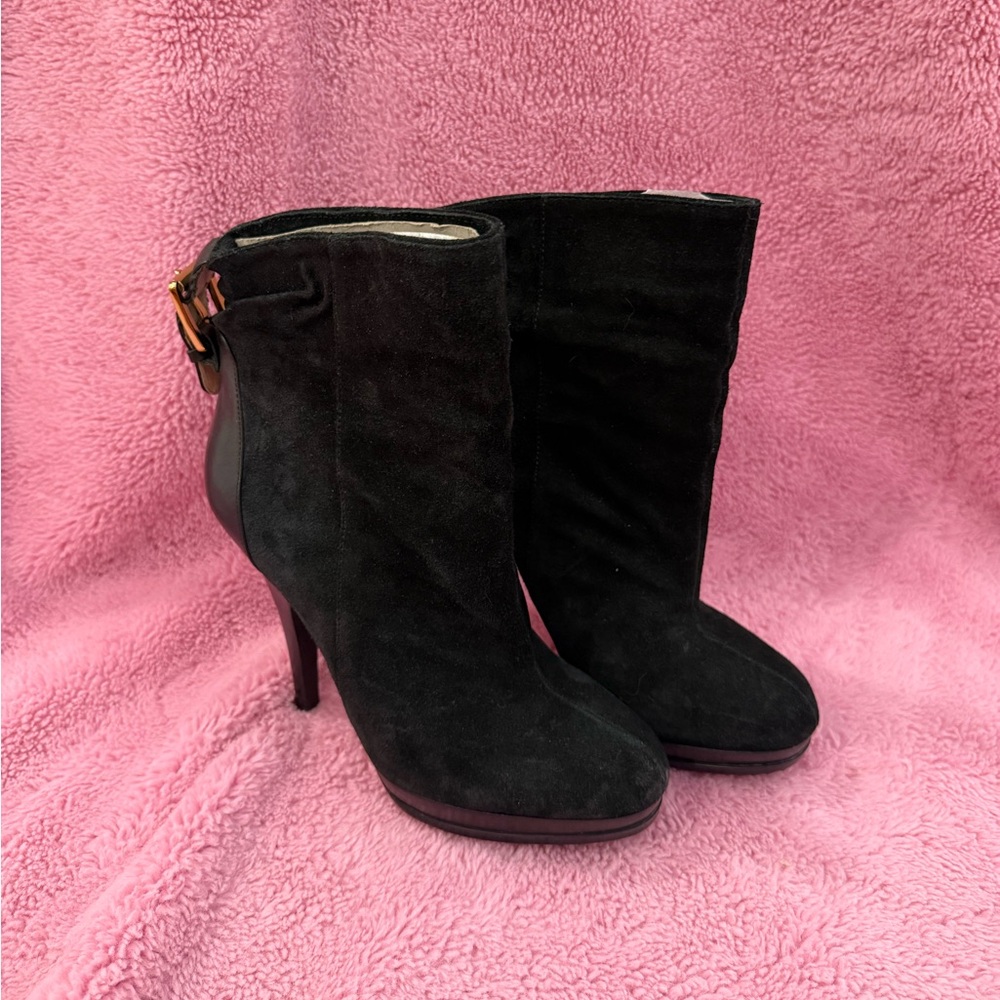MICHAEL KORS BLACK SUEDE HEEL BOOTIES SIZE 6.5